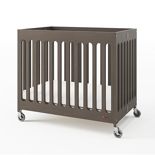 Foundations Boutique Folding Baby Crib with Mattress, Gray