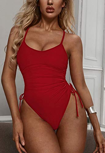 Image of Viottiset Women's Ruched High Cut One Piece Swimsuit Tummy Control Bathing Suit Monokini