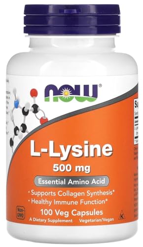 Now Foods - L-LYSINE 500 mg | L-Lisina 500 mg | Potente aminoácido para el soporte de la función inmunológica y la formación de colágeno - 100 Cápsulas Veganas