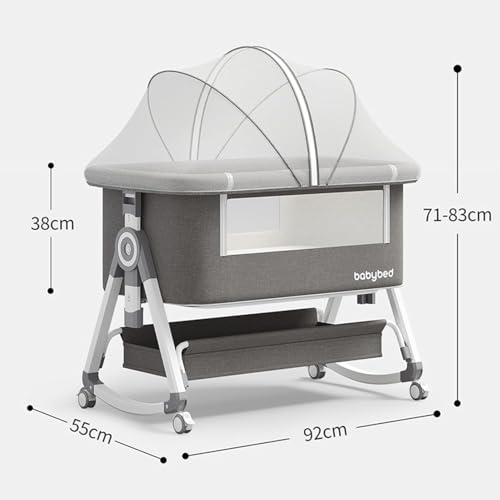 سرير اطفال 4 في 1 للنوم بجانب السرير، 6 ارتفاعات قابلة للتعديل، سرير اطفال محمول سهل الطي مع مرتبة مريحة وشبكة تخزين ناموسية للرضع حديثي الولادة