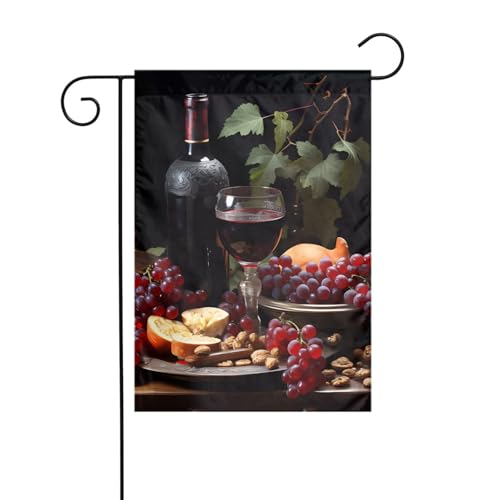 YYHWHJDE Drapeau de jardin 30,5 x 45,7 cm – Qualité supérieure, élégant et durable pour toutes les saisons, image de fruits et de vins