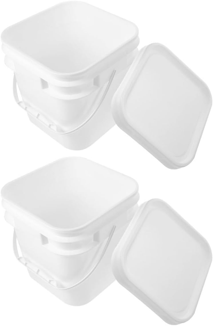 Cabilock 2pcs 1 Gallon White Abs Paint Buckets with Lids, 5-Liter Square Plastic Paint Storage Containers with Handles for Painting and Industrial Use