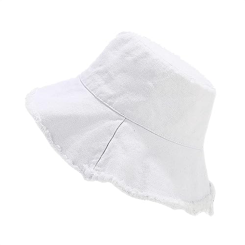 Quanhaigou Frayed Unisex Sun Hats, Fashion Beach Bucket Hat for Men Women,Summer Outdoor Boy's Girls Boonie Cap (Frayed White)