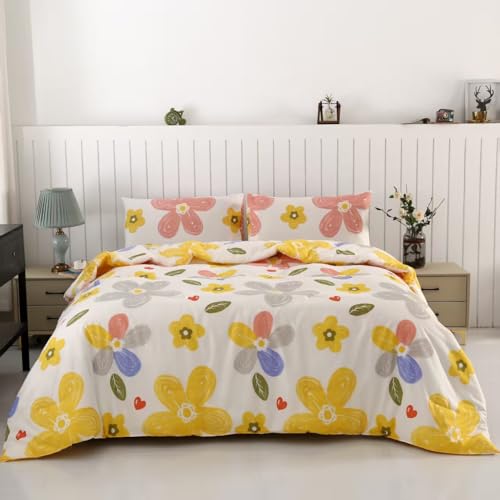 SDIII 3PCS Colorful Floral Comforter Set Full, Soft Microfiber Lightweight Cute Comforter Full Size Floral, Cute Flower Bed Set for All Season