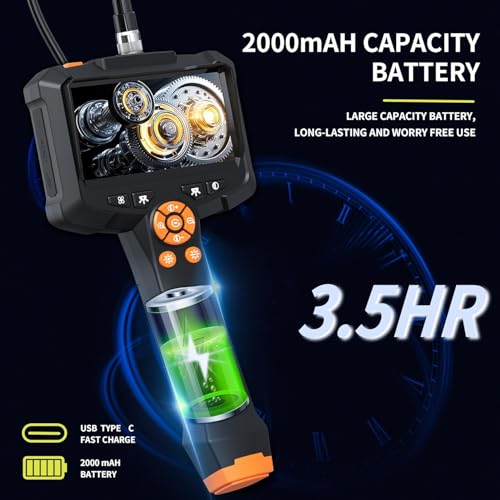 Image of Industrial Endoscope Camera, 4.3'' IPS Screen Borescope Inspection Camera with 8 LED Lights, 1080P HD Digital Snake Camera, Handheld IP67 Waterproof Drain Sewer Camera, 16.5ft Semi-Rigid Cable