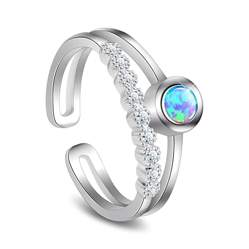 Bague opale argent 925 ajustable fine sans erreur de taille pour femme