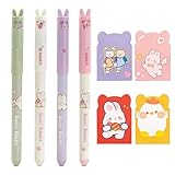 YDUNARISE 4er Ostern Radierbarer Kugelschreiber Set, mit 4 Mini Notizblöcke,Lustig Osterstifte,Radierbare Stifte Ostern,Gelschreiber Blau,Ostergeschenk für Studenten,Schule Büro (Ostern-A, 4)