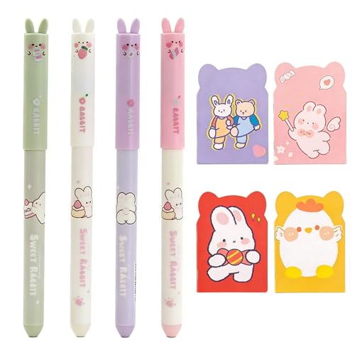 YDUNARISE 4er Ostern Radierbarer Kugelschreiber Set, mit 4 Mini Notizblöcke,Lustig Osterstifte,Radierbare Stifte Ostern,Gelschreiber Blau,Ostergeschenk für Studenten,Schule Büro (Ostern-A, 4)