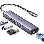 UGREEN USB C Hub Ethernet, Gigabit USB C Network Adapter with an RJ45 LAN Internet Port & 3 5Gbps USB 3.0 Ports Compatible with Thunderbolt 3 Mac, iPhone 15 Pro, Steam Deck, Switch, Hard Drive, Mouse