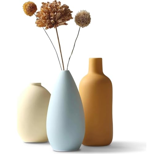 El Mejor Listado de Jarrones los preferidos por los clientes. 45 AZYAAXZM Jarrón de Cerámica Colorido Juego 3, Floreros Decorativo para Centro de Mesa Jarrones Pequeño Clásico Moderno de Flores Minimalista Mini Florero Mate para Decoración...