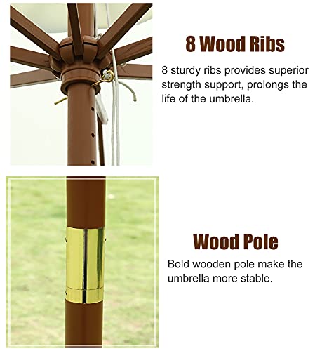 Sombrilla para exteriores redonda con protección UV50+ y resistente poste de madera 4