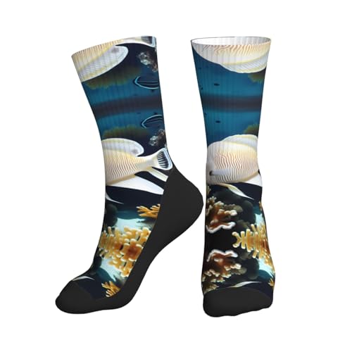 ZQYTGFDC Calcetines deportivos de media pantorrilla de pez blanco y dorado, antideslizantes y duraderos, adecuados para el uso diario.