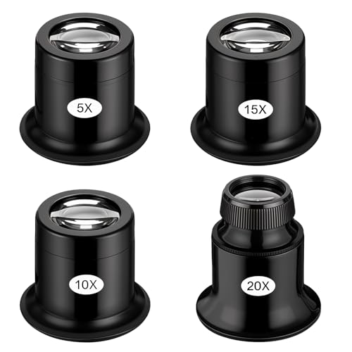 Giantree 4 Pcs Jewelers Loupe 5X/10X/15X/20X Monocular Magnifier, Portable Handheld