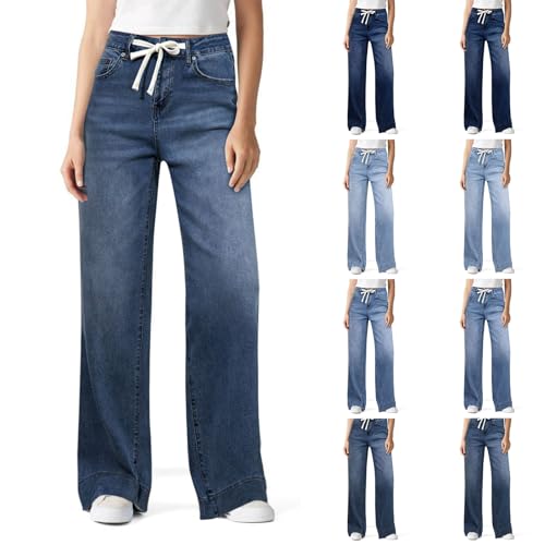 Wide Leg Jeans Woman High Waisted Drawstring Baggy Jeans Trendy Stretchy Straight Leg Jean Pull On Mom Jean