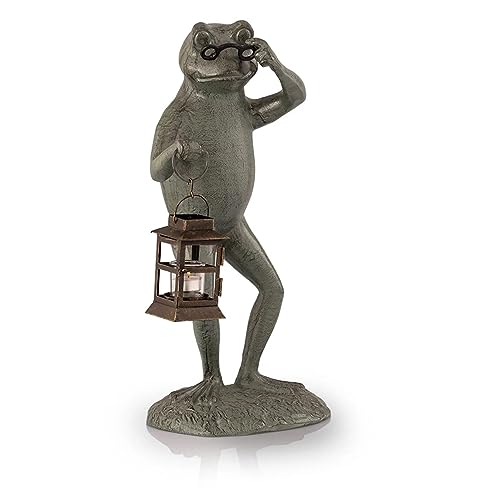 SPI Home Cast Aluminum Professor Frog Garden Lantern Candle Holder Statue, Bronze