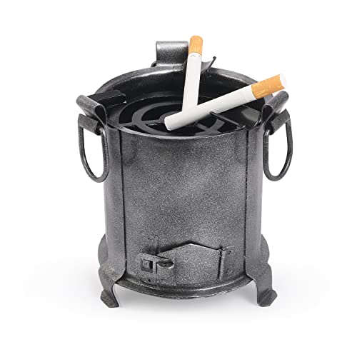 BOGEN LITE Angeethi BBQ Style Metal Ashtray | Cigarette || Tabletop || Cigar Rest for Indoor Outdoor || Handcrafted for Home Office (15 cm x 13 cm x 12 cm) (Black)