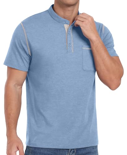 Image of Sailwind Mens Henley Shirts Short Sleeve Summer Casual Classic Cotton T Shirts Pocket Button Shirt