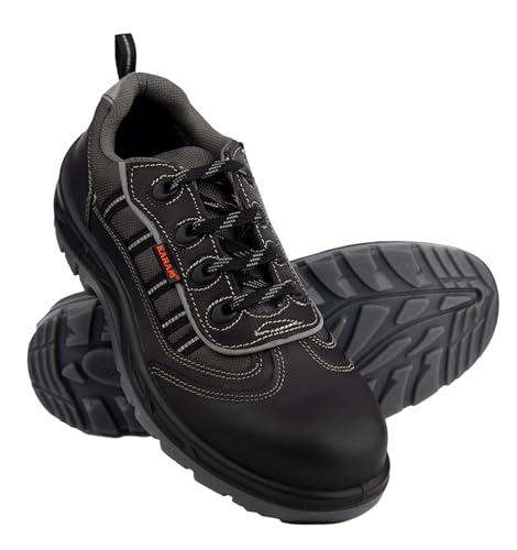 Image of Karam FS62 Buff Black Leather Safety Shoes for Men | Steel Toe|Double Density TPU Sole | Antistatic, Antislip, Oil & Heat Resistant