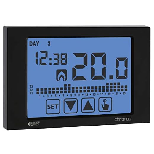 VEMER VE452900 CHRONOS - Termostato Digital Programable de Pantalla Táctil Electrónica para Calefacción y Aire Acondicionado con Adecuado Montaje en Pared, Alimentación Batería, Negro