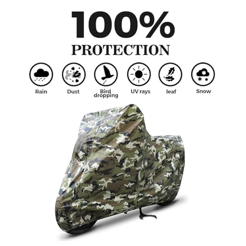 Image of Sulfar 100% Waterproof Universal Bike Cover UV Protection & Dustproof Bike Body Cover for Royal Enfield Bullet Bike (Jungle White)