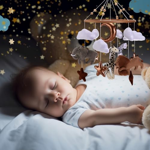 Miniatura 7 de Collazoey Cuna Móvil Para Bebé, Carillón De Viento Móvil Para Bebé Con Animales Del Bosque Con Nube De León, Elefante, Jirafa, Carillón De Viento Para Bebé Móvil De Madera, Regalo Para Niñas O Niños