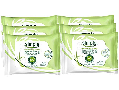 Simple Sensitive Skin Kind To Eyes Make-Up Remover Pads, 30 Count (Pack of 6)