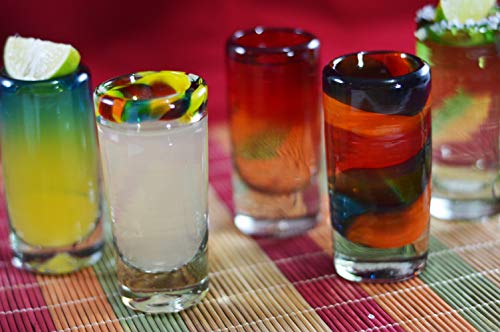 Mexican Tequila Glass Shot - 6 Pack Novelty Design Multicolor Recycled Glassware Set Unique Artisan Crafted Dishwasher Safe Lead Free Hand Blown Vodka Scotch Whiskey Wine tots 2 oz. party supplies - Thumbnail 3