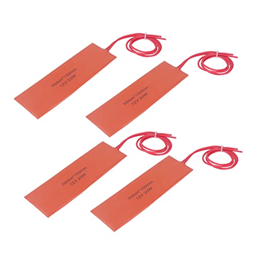 Zunate Gummiheizmatte 12V 20W 200℃ Max 50X150mm 4er Set Silikonkautschuk Heizmatte Industrieausrüstung mit Gummiheizmatte 20W 12V