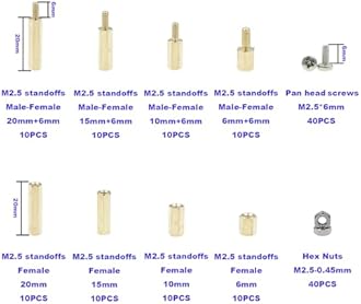 HVAZI 160PCS M2.5 Brass Spacer Standoff/Stainless Steel Screw/Nut Assortment Kit,Male-Female