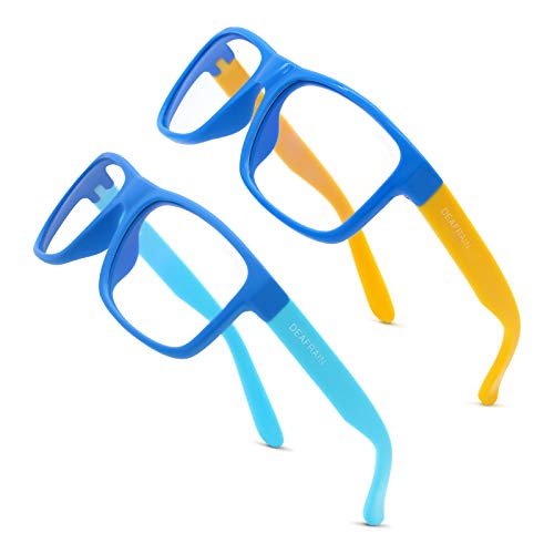 Kids Blue Light Blocking Glasses 2 Pairs Boys Girls Clear Computer Gaming Glasses Unbreakable Frame