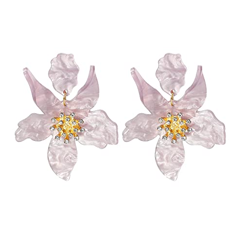 Boho Stud Earrings for Women - Chic Flower Statement Earrings with Gold Bud, Great for Sister, Mom, Lover and Friends (Big Purple Flower)