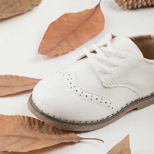Image of Meckior Toddler Boys Girls Dress Shoes Little Kid Oxford Shoes Wedding Church Dress Shoes PU Leather Lace Up School Uniform Loafer Flats