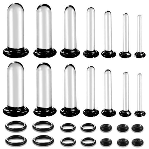 24 PCS/14PCS/10 PCS Glass Ear Gauges Stretching Kit Short Taper Expander, 14G-00G Comfy Dead Stretching Plugs with Rubber Rings, Crazy Domed Body Piercing Jewelry Set