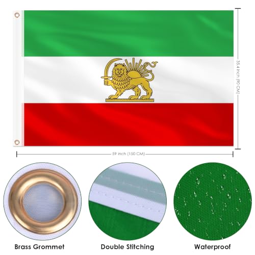 Image of AhfuLife Iran Lion Flag 3ft x 5ft for Party Decorations, 1Pc Large Iran Flags with Lion Double Sided Durable Polyester with Brass Eyelets for World Cup Home Garden Street Decorations Indoor Outdoor