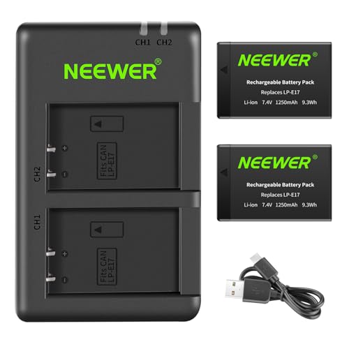 Image of Neewer 2-Pack LP-E17 Replacement Battery and Dual USB Charger Compatible with Canon EOS R50 R100 RP R10 R8, Powershot V1, T8i T7i T6i T6s SL2 SL3 M3 M5 M6 200D 750D 760D 800D 8000D Camera