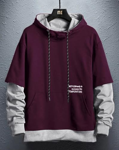 Image of EYEBOGLER Men's Colorblocked Hooded Neck Cotton Blend Full Sleeves Regular Fit Sweatshirt