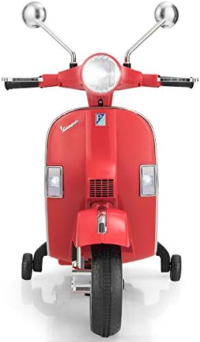 GYMAX Kids Motorbike, 6V Battery Powered VESPA Compatible Motorcycle with Training Wheels, Music, Headlight, USB, MP3 and SD Slot, Children Electric Ride on Motor Bike for Girls Boys (Red)