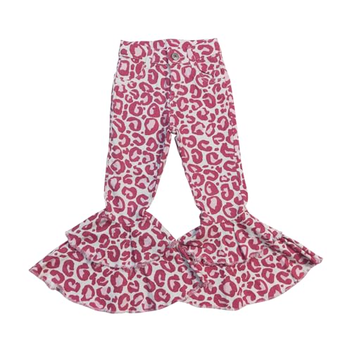 Todder Hot Pink Leopard Girl Jeans Ruffle Bell Bottom