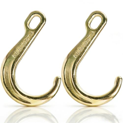 Peohud 2 Pack 8 Inch Heavy Duty J Hooks for Towing Yellow Zinc Plated G70 Tow Hook for Tractor Truck Trailer Transport Chain 5400LBS Capacity