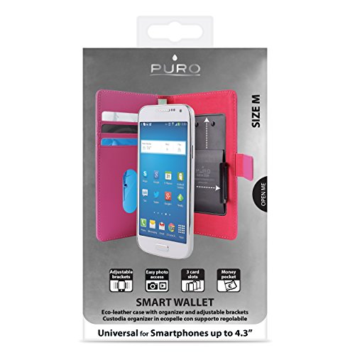 Puro - Universal uniwallet3pnkm - Protective Folio Adjustable (Up To 4.3 "), with 3 compartments for Credit Card and Notes Slot - Pink