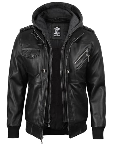 Blingsoul Mens Leather Jacket Removable Hooded Black Leather Jackets For Men