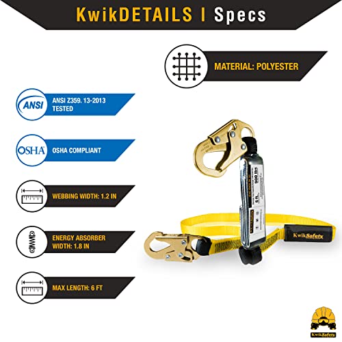 Kwiksafety (Charlotte, Nc) Taipan 6’ Single Leg Flat Safety Lanyard (1 Pack) External Shock Absorber Ansi Tested Osha Compliant Fall Arrest Restraint Protection Equipment Construction Ppe Roofing Gear #TOP2
