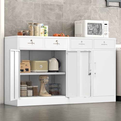 Wanfu Metal Storage Cabinet, Locking Storage Cabinet with Adjustable Shelf, 36\" H Metal Cabinets with 2 Drawers for Office, Garage, Home-White - Thumbnail 7