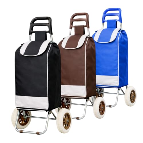 Carrinho de Compras Dobrável com 2 Rodas Grandes Bolsa Removível Estrutura Reforçada Bolso com Zíper Suporta até 30 kg (Preto)