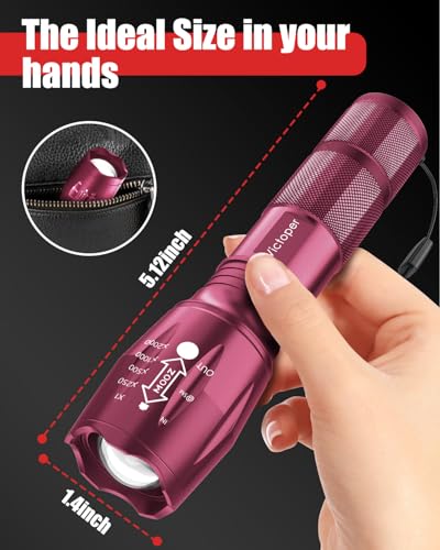 Image of Victoper LED Flashlight 2 Pack Pink, Bright Tactical Torch High Lumens 5 Modes, Waterproof Zoomable Flash Light for Outdoor, Birthday Gifts for Men, Dorm Room Hiking Camping Essentials Gear for Guys
