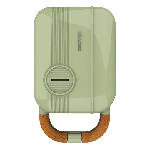 Cecotec Appareil à Sandwichs Rock'nToast Retro One Green. Machine à Sandwich Rétro 700W, 3 Plaques Interchangeables Pour Sandwiches, Gaufres et Beignets, Revêtement RockStone, Base Antidérapante
