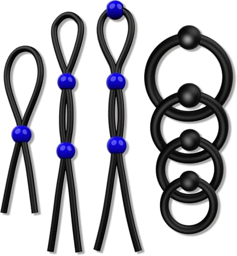 Silicone Cock Rings Set, Adjustable Penis Rings for Male Erec-Tion Enhancing Sex Toy 7 Different Love Ring for Men Long Lasting Stronger, Adult Male Sex Toys for Couple Pleasure Stronger Blue