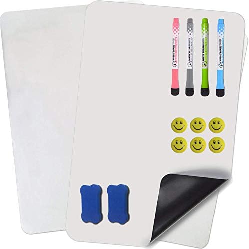 Qualsen White Board Dry Erase Board Magnetic Board 17” X12” Magnetic Dry Erase Board Magnetic Whiteboard for Fridge Easy to Write and Clean Include 4 Markers,2 Eraser, 6 Fridge Magnets(A3 2Pack)