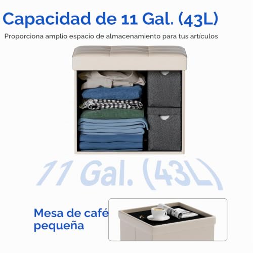 Miniatura 6 de Brian Dany Puff Almacenaje Plegable, Taburete De Almacenamiento Con Tapa, Pequeño Baúl Otomano De Cuero Para Entrada Salón Dormitorio, 38 X 38 X 38 Cm, Beige