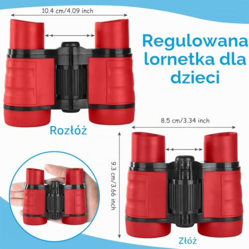 OSDUE Lornetka dla Dzieci Zabawka, Odporna na Wstrząsy Teleskop do Obserwacji Ptaków Polowań Wędrówek, dla Chłopców i Dziewczynek w Wieku 3-7 lat Prezentów Urodzinowych (Czerwony)